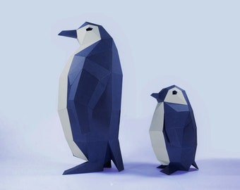 Penguin Paper Craft, Plantilla Digital, Origami, Descarga PDF DIY, Low Poly, Trofeo, Escultura, Modelo 3D