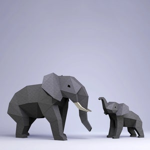 Elephants Digital Template, Elephants PDF Paper Craft, Elephants Origami, Elephants Model