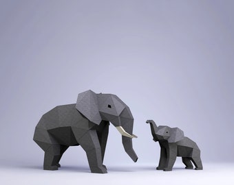 Elephants Digital Template, Elephants PDF Paper Craft, Elephants Origami, Elephants Model