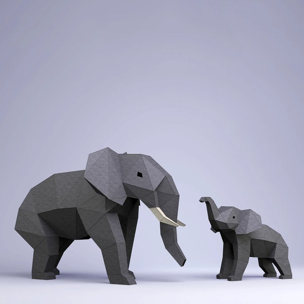 Modèle numérique éléphants, créations en papier PDF éléphants, origami éléphants, modèle éléphants