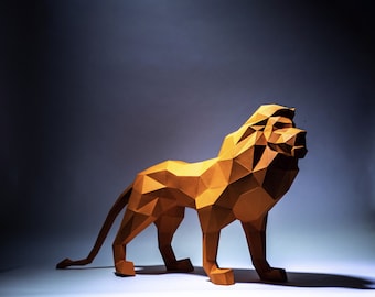 Lion Paper Craft, Plantilla Digital, Origami, PDF Descargar DIY, Low Poly, Trofeo, Escultura, Modelo 3D, Cricut svg