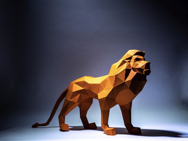 Lion Paper Craft, Digital Template, Origami, PDF Download DIY, Low Poly, Trophy, Sculpture, 3D Model, Cricut svg image 1