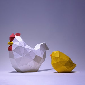 Chicken Chick Papercraft 3D DIY low poly paper crafts Easter decor model template, kitchen decor, DIY Paper Pet Rooster