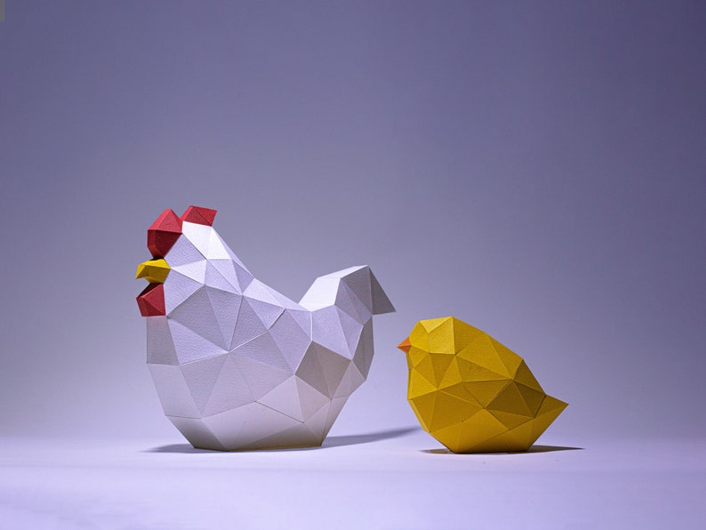 Huhn Küken Papercraft 3D DIY Low-Poly-Papier Handwerk Ostern Dekor Modell Vorlage, Küche Dekor, DIY Papier Hahn Bild 1