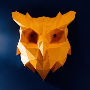 Owl Head Paper Craft, Digital Template, Origami, PDF Download DIY, Low Poly, Wall decor