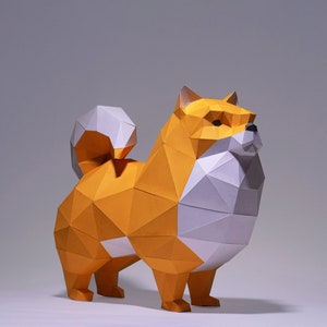 Pomeranian Dog Paper Craft, Digital Template, Origami, PDF Download DIY, Low Poly, Trophy, Sculpture, Pomeranian Model, Pom Model