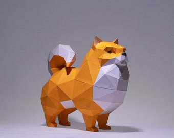 Pomeranian Dog Paper Craft, Digital Template, Origami, PDF Download DIY, Low Poly, Trophy, Sculpture, Pomeranian Model, Pom Model