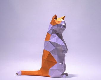 Munchkin Cat Stand Up Paper Craft, Digital Template, Origami, PDF Download DIY, Low Poly, Trophy, Sculpture, Munchkin Cat Model