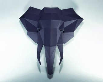 Elefante Paper Craft, plantilla digital, Origami, PDF Descargar DIY, Low Poly, decoración de pared