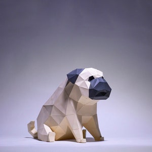 Pug Dog paper Model, Pug Papercraft, Papercraft, Dog Model, PDF Papercraft, Dog low poly ,Pug Dog Pattern, DIY Papercraft Model Cute Dog