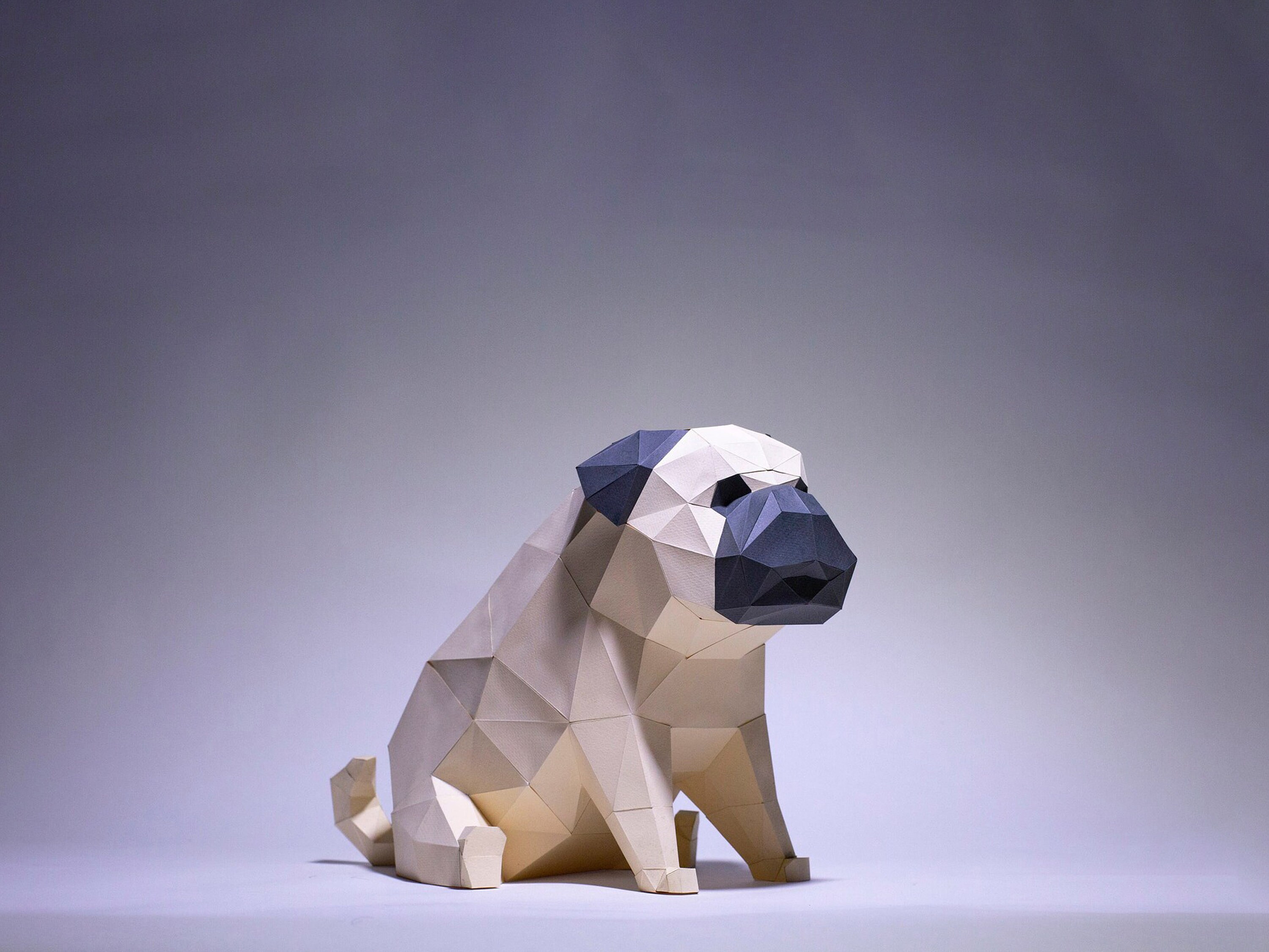 Pug Dog paper Model, Pug Papercraft, Papercraft, Dog Model, PDF Papercraft, Dog low poly ,Pug Dog Pattern, DIY Papercraft Model Cute Dog
