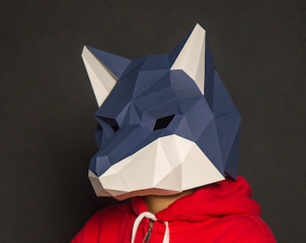 Wolf Mask Paper Craft, Digital Template, Origami, PDF Download DIY, Low Poly, 3D Mask