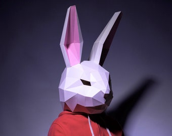Rabbit mask template - paper mask, papercraft mask, masks, 3d mask, low poly mask, 3d paper mask, paper mask template,mask halloween