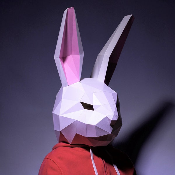 Modèle de masque de lapin - masque en papier, masque papercraft, masques, masque 3d, masque low poly, masque en papier 3d, modèle de masque en papier, masque halloween