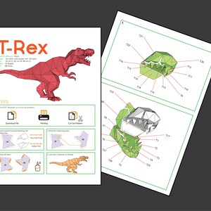 Digital mall för T-REX och Triceratops-dinosaurier, PDF-papperspyssel med dinosaurier, dinosaurieorigami, dinosauriemodell bild 6