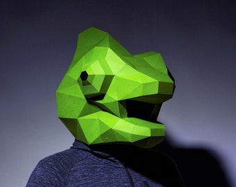 Kameleonmasker, Papercraft-maskersjabloon, Origami, pdf-download DIY, Low Poly, 3D-masker