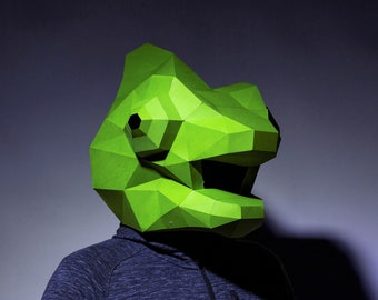 Chameleon Mask, Papercraft Mask Template, Origami, PDF Download DIY, Low Poly, 3D Mask