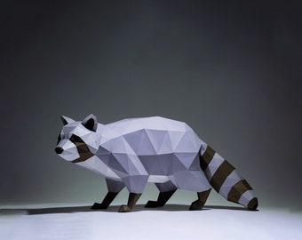 Racoon Paper Craft, Digital Template, Origami, PDF Download DIY, Low Poly, Trophy, Sculpture, 3D Model