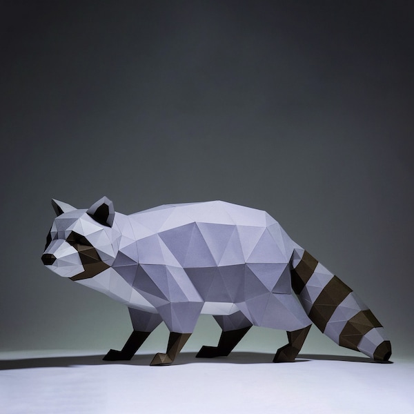 Racoon Paper Craft, Digital Template, Origami, PDF Download DIY, Low Poly, Trophy, Sculpture, 3D Model