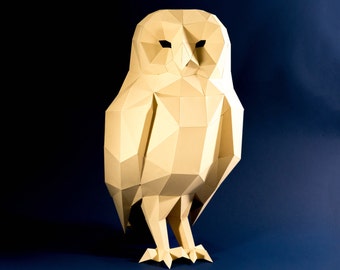 Owl Model Paper Craft, Digital Template, Origami, PDF Download DIY, Low Poly, Trophy, Sculpture, 3D Model