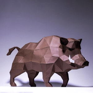 Wild Boar Paper Craft, Digital Template, Origami, PDF Download DIY, Low Poly, Trophy, Sculpture, Wild Boar Model