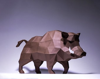 Wild Boar Paper Craft, Digital Template, Origami, PDF Download DIY, Low Poly, Trophy, Sculpture, Wild Boar Model