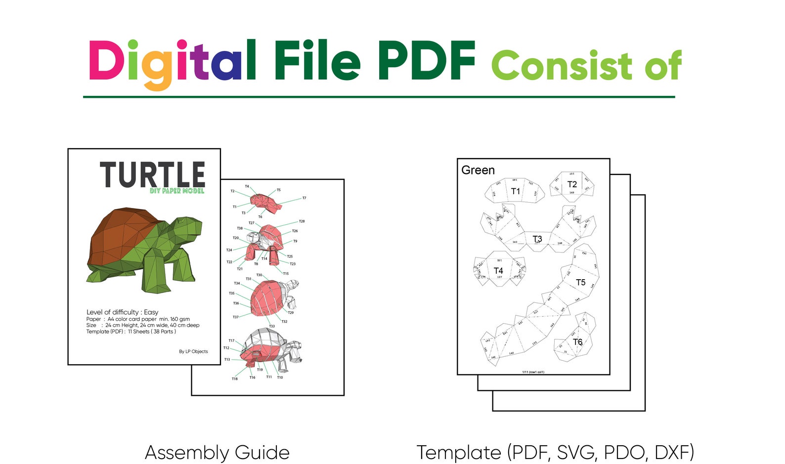 Turtle Paper Craft, Digital Template, Origami, PDF Download DIY, Low ...