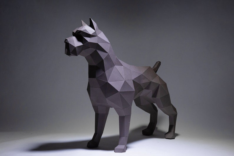 Pit bull Dog Paper Craft, Digital Template, Origami, PDF Download DIY, Low Poly, Trophy, Sculpture, Model image 4