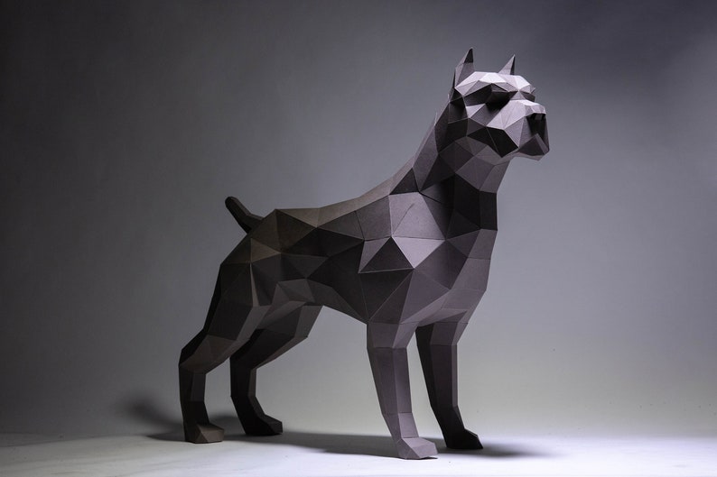 Pit bull Dog Paper Craft, Digital Template, Origami, PDF Download DIY, Low Poly, Trophy, Sculpture, Model image 3