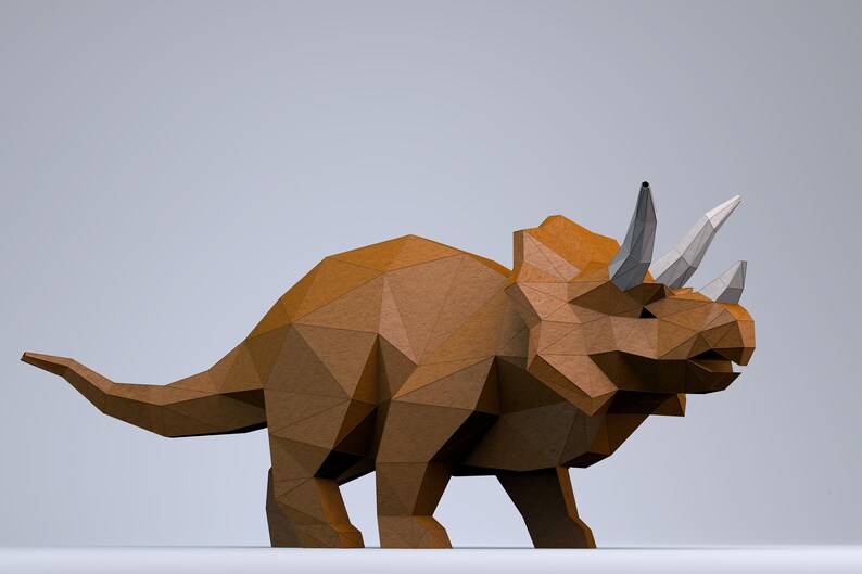 Digital mall för T-REX och Triceratops-dinosaurier, PDF-papperspyssel med dinosaurier, dinosaurieorigami, dinosauriemodell bild 4