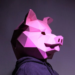 Pig Mask, Papercraft Mask Template, Origami, PDF Download DIY, Low Poly, 3D Mask