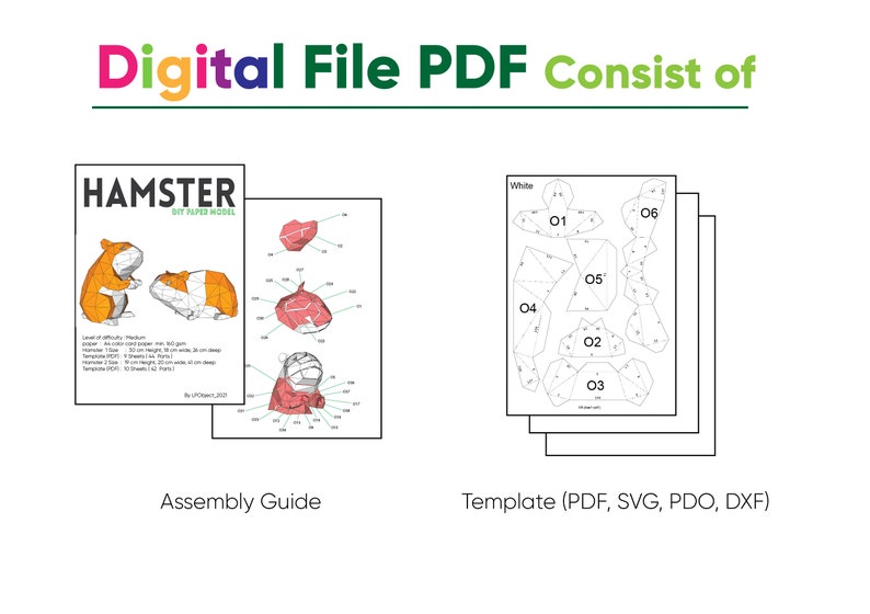 Hamsters Paper Craft, Digital Template, Origami, PDF Download DIY, Low Poly, Trophy, Sculpture, Hamsters Model image 5