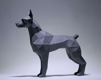 Doberman Papercraft chien, décor Papercraft, décoration, cadeau, Papercraft 3D, low poly, origami 3D, modèle Papercraft, PDF, Papercraft doberman