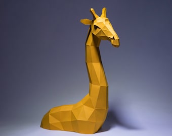 Arte de papel de jirafa, Plantilla digital, Origami, Descarga de PDF DIY, Low Poly, Trofeo, Escultura, Modelo