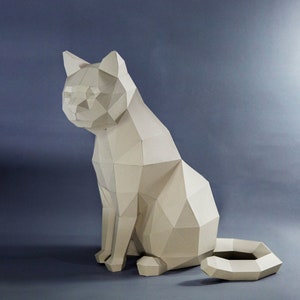 Cat Paper Craft, Digital Template, Origami, PDF Download DIY, Low Poly, Trophy, Sculpture, Model image 1