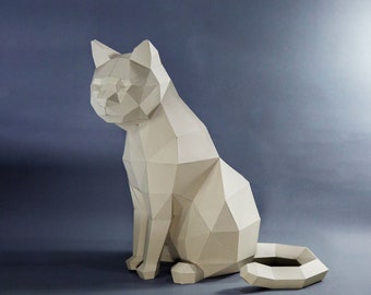 Katze Papiermodell, Digitale Vorlage, Origami, PDF Download DIY, Low Poly, Trophäe, Skulptur, Modell