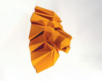 Lion Head Paper Craft, digitale sjabloon, origami, PDF-download DIY, laag poly, wanddecoratie