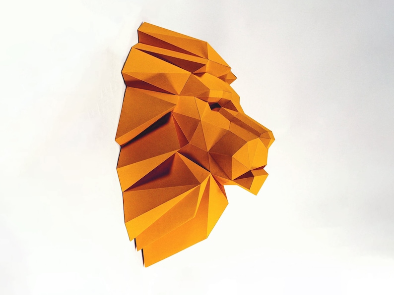 Lion Head Paper Craft, Digital Template, Origami, PDF Download DIY, Low Poly, Wall decoration image 1