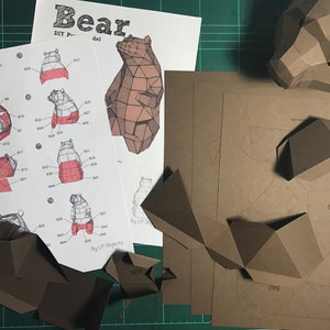Bear Paper Craft, Digital Template, Origami, PDF Download DIY, Low Poly, Trophy, Sculpture, 3D Model image 5