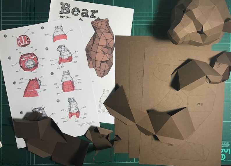 Bear Paper Craft, Digital Template, Origami, PDF Download DIY, Low Poly, Trophy, Sculpture, 3D Model image 5