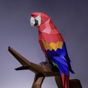 Guacamayo, Loro, Artesanía de Papel, Plantilla Digital, Origami, Descarga PDF DIY, Low Poly, Trofeo, Escultura, Modelo