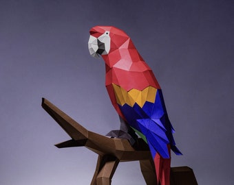 Ara, Papagei, Papiermodell, Digitale Vorlage, Origami, PDF Download DIY, Low Poly, Trophäe, Skulptur, Modell
