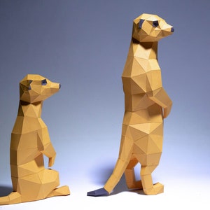 Meerkats Paper Craft, Digital Template, Origami, PDF Download DIY, Low Poly, Trophy, Sculpture, Model