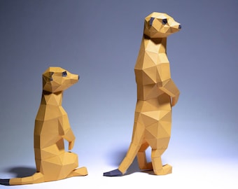 Meerkats Paper Craft, Digital Template, Origami, PDF Download DIY, Low Poly, Trophy, Sculpture, Model