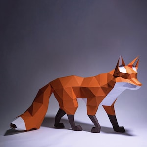 Fox Walk Paper Craft, modello digitale, origami, download PDF fai da te, low poly, trofeo, scultura, modello 3D