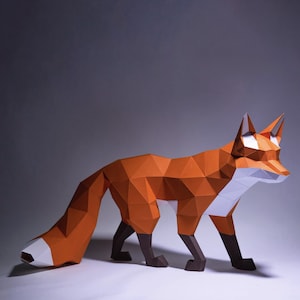 Fox Walk Paper Craft, Digital Template, Origami, PDF Download DIY, Low Poly, Trophy, Sculpture, 3D Model