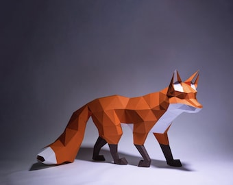 Fox Walk Papiermodell, Digitale Vorlage, Origami, PDF Download DIY, Low Poly, Trophäe, Skulptur, 3D Modell