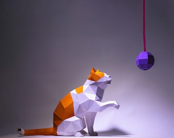 Papercraft cat PDF template , DIY Low Poly Papercraft, Make real 3D paper cat , Gift for cat lovers!