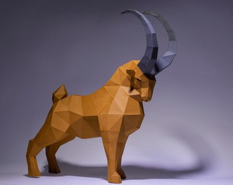 Ibex, Goat  Paper Craft, Digital Template, Origami, PDF Download DIY, Low Poly, Trophy, Sculpture, Ibex, Goat Dog Model