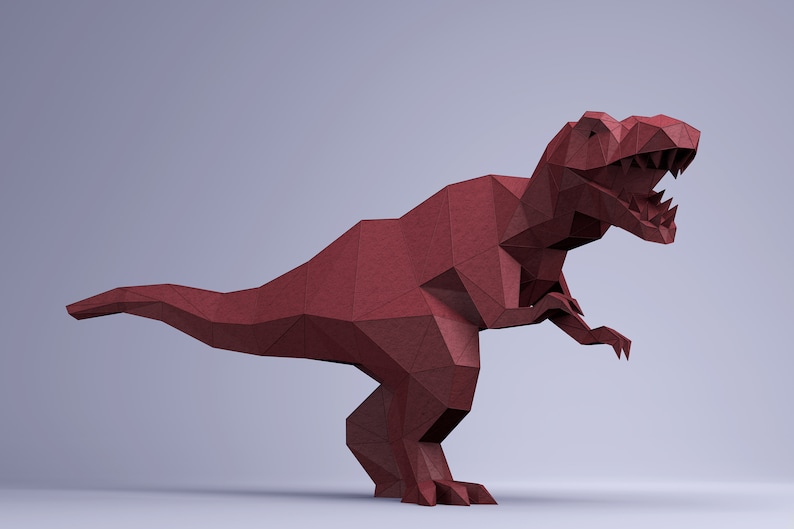 Digital mall för T-REX och Triceratops-dinosaurier, PDF-papperspyssel med dinosaurier, dinosaurieorigami, dinosauriemodell bild 5